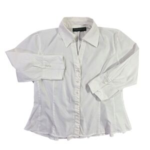 Harve Benard White Button Down Shirt Womens XL Cotton Stretch Tailored Blouse